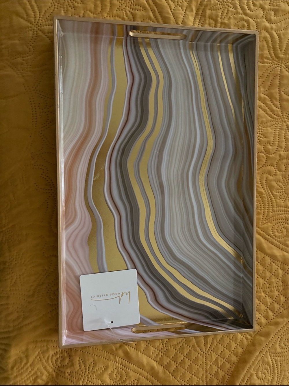 Marble-Pattern Decorative Tray in Pink, Gold, Gray